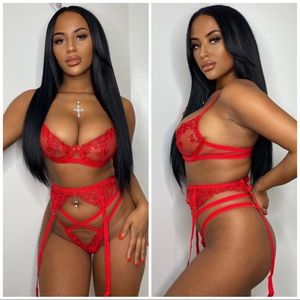 💖 NEW red floral embroidery lingerie set